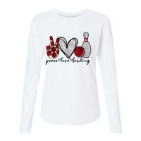 Peace Love Bowling Funny Bowling Lover Womens Cotton Relaxed Long Sleeve T-Shirt