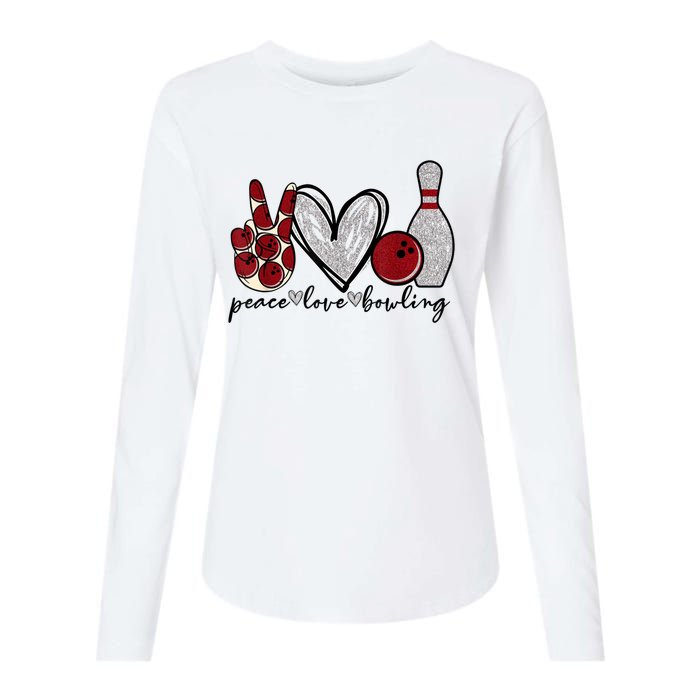 Peace Love Bowling Funny Bowling Lover Womens Cotton Relaxed Long Sleeve T-Shirt