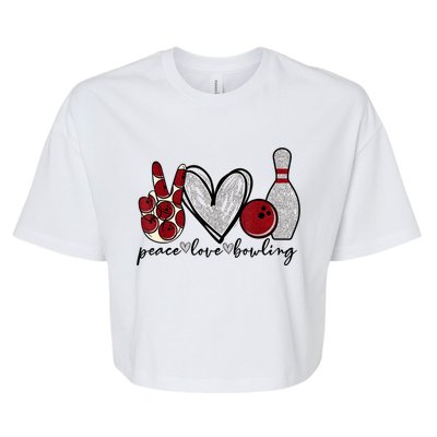 Peace Love Bowling Funny Bowling Lover Bella+Canvas Jersey Crop Tee