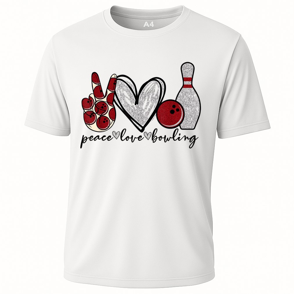 Peace Love Bowling Funny Bowling Lover Cooling Performance Crew T-Shirt