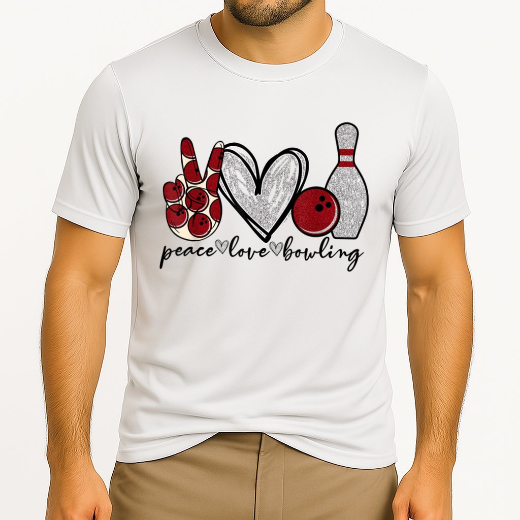 Peace Love Bowling Funny Bowling Lover Cooling Performance Crew T-Shirt