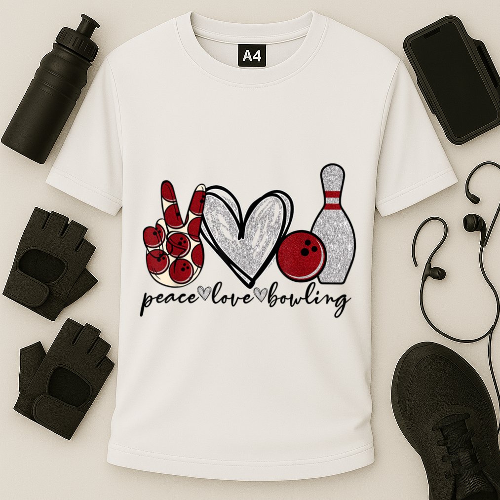 Peace Love Bowling Funny Bowling Lover Cooling Performance Crew T-Shirt