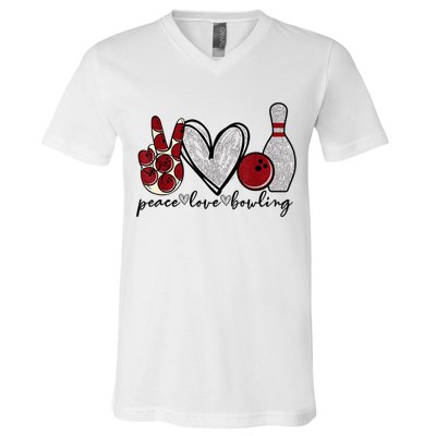 Peace Love Bowling Funny Bowling Lover V-Neck T-Shirt