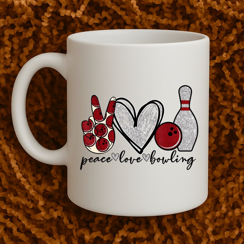 Peace Love Bowling Funny Bowling Lover Mug