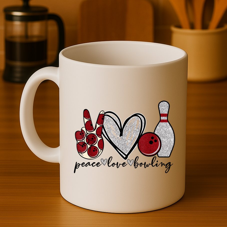 Peace Love Bowling Funny Bowling Lover Mug