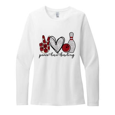 Peace Love Bowling Funny Bowling Lover Womens CVC Long Sleeve Shirt