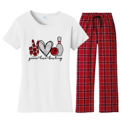 Peace Love Bowling Funny Bowling Lover Women's Flannel Pajama Set