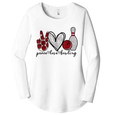 Peace Love Bowling Funny Bowling Lover Women's Perfect Tri Tunic Long Sleeve Shirt