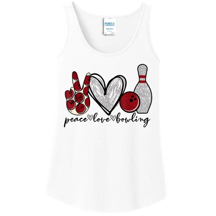 Peace Love Bowling Funny Bowling Lover Ladies Essential Tank