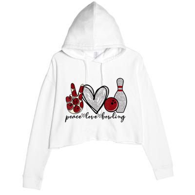 Peace Love Bowling Funny Bowling Lover Crop Fleece Hoodie