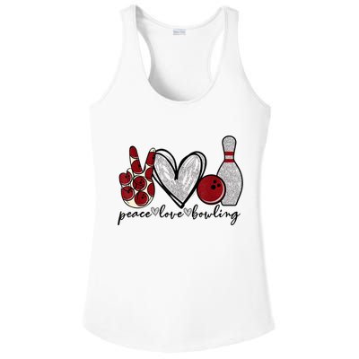 Peace Love Bowling Funny Bowling Lover Ladies PosiCharge Competitor Racerback Tank