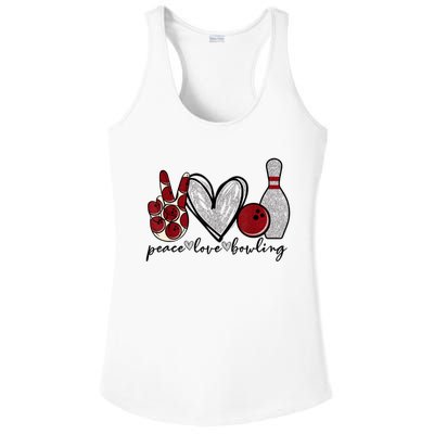 Peace Love Bowling Funny Bowling Lover Ladies PosiCharge Competitor Racerback Tank