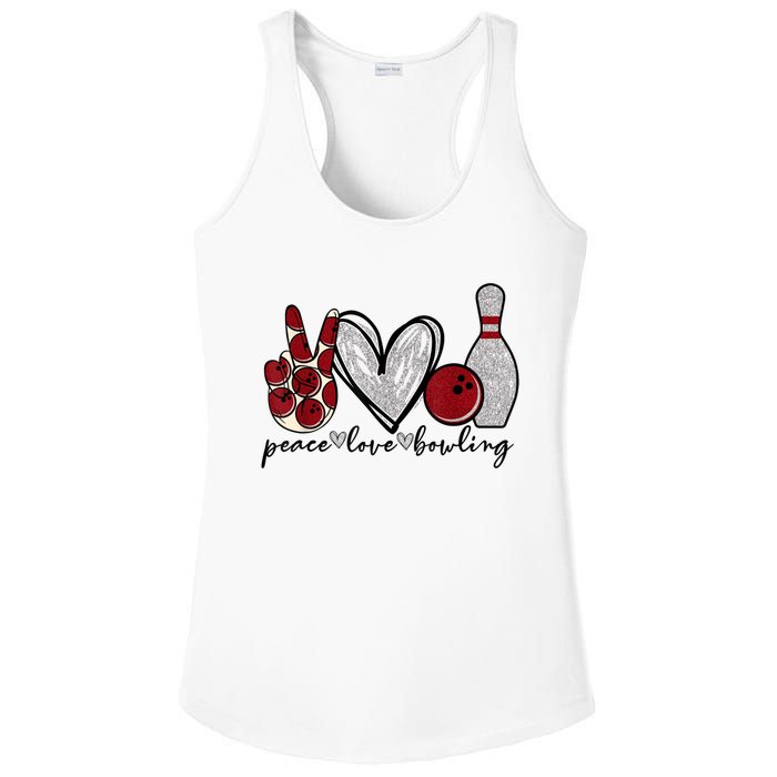 Peace Love Bowling Funny Bowling Lover Ladies PosiCharge Competitor Racerback Tank