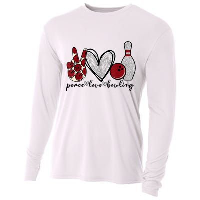 Peace Love Bowling Funny Bowling Lover Cooling Performance Long Sleeve Crew