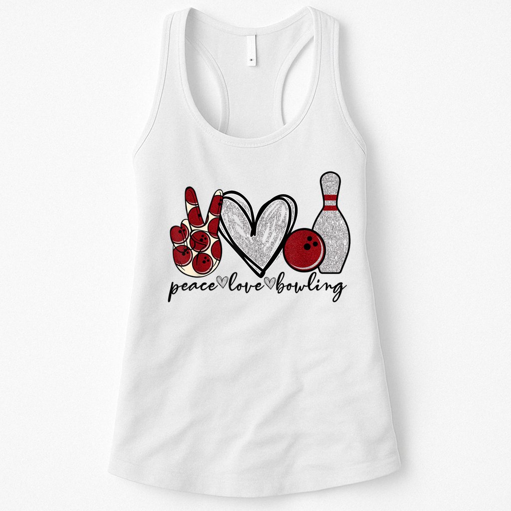 Peace Love Bowling Funny Bowling Lover Womens Tank Top