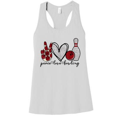 Peace Love Bowling Funny Bowling Lover Women's Racerback Tank