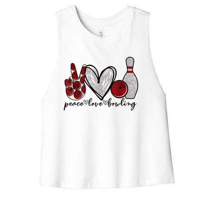 Peace Love Bowling Funny Bowling Lover Women's Racerback Cropped Tank