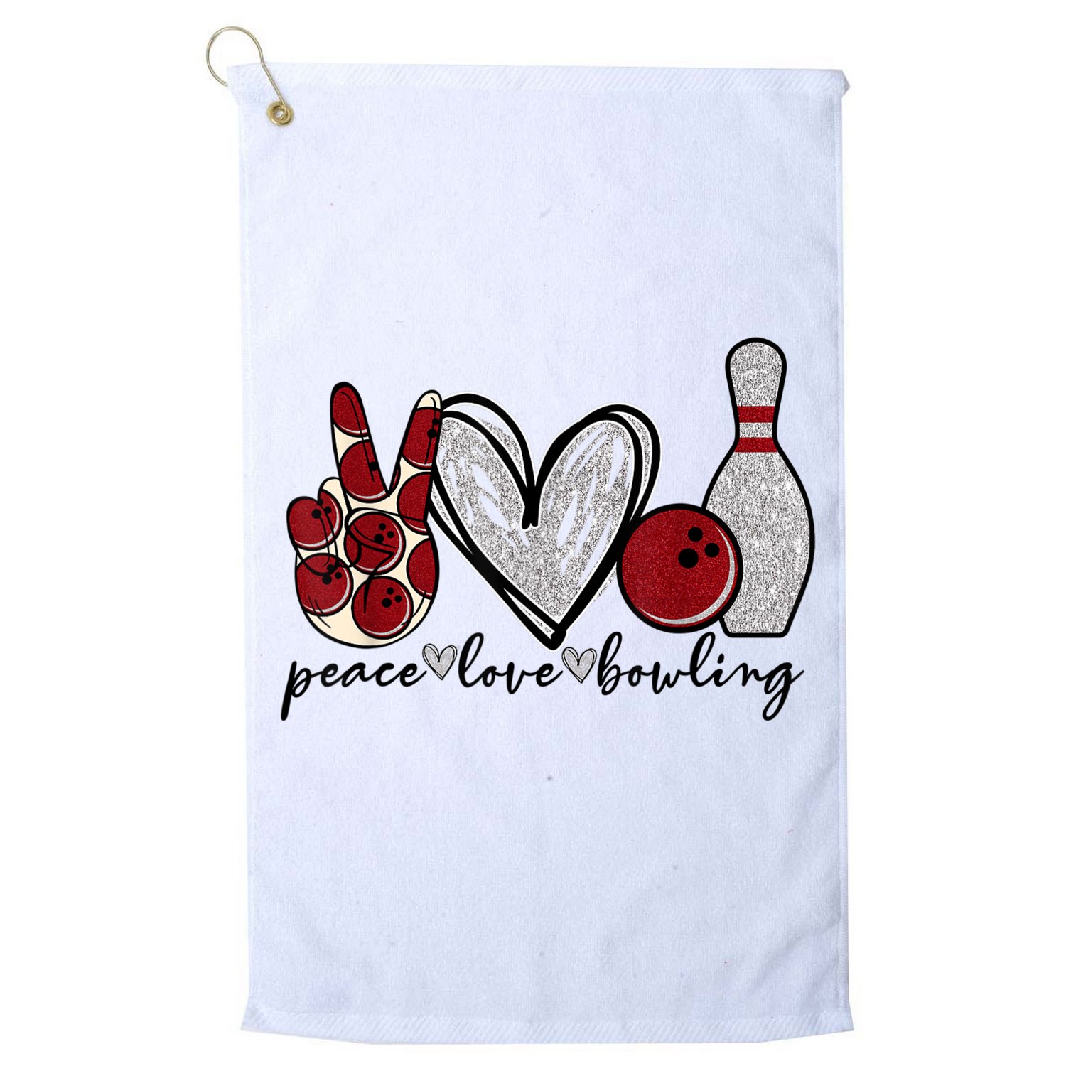 Peace Love Bowling Funny Bowling Lover Golf Towel
