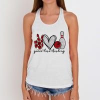 Peace Love Bowling Funny Bowling Lover Women's Knotted Racerback Tank