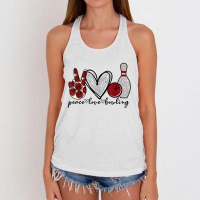 Peace Love Bowling Funny Bowling Lover Women's Knotted Racerback Tank