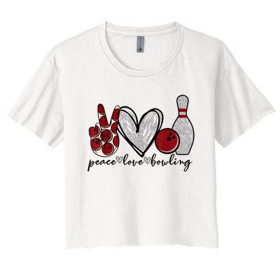 Peace Love Bowling Funny Bowling Lover Women's Crop Top Tee