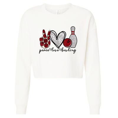 Peace Love Bowling Funny Bowling Lover Cropped Pullover Crew