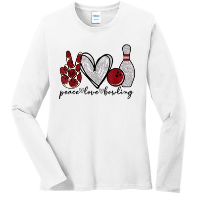 Peace Love Bowling Funny Bowling Lover Ladies Long Sleeve Shirt