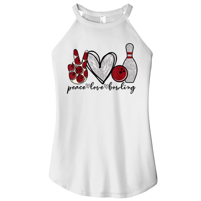 Peace Love Bowling Funny Bowling Lover Women's Perfect Tri Rocker Tank