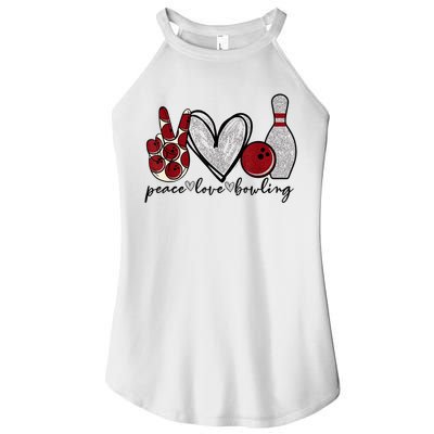 Peace Love Bowling Funny Bowling Lover Women's Perfect Tri Rocker Tank