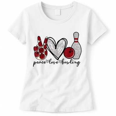 Peace Love Bowling Funny Bowling Lover Womens T-Shirt