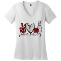 Peace Love Bowling Funny Bowling Lover Women's V-Neck T-Shirt