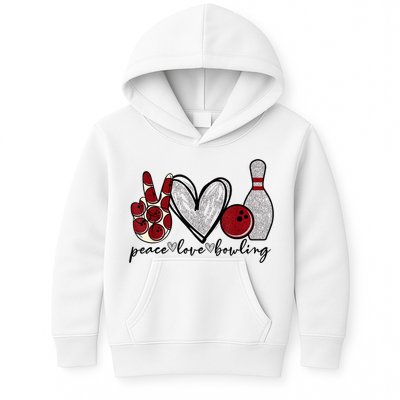 Peace Love Bowling Funny Bowling Lover Kids Hoodie