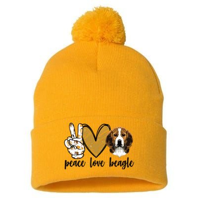 Peace Love Beagle Funny Gift Dog Lover Pom Pom 12in Knit Beanie