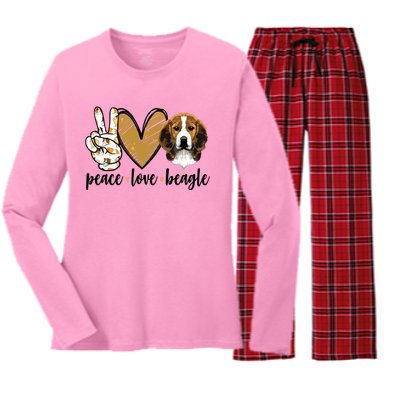 Peace Love Beagle Funny Gift Dog Lover Women's Long Sleeve Flannel Pajama Set 