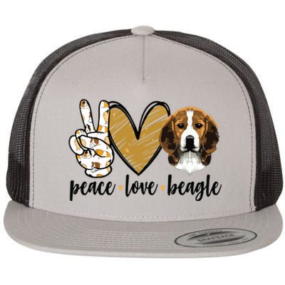 Peace Love Beagle Funny Gift Dog Lover Flat Bill Trucker Hat