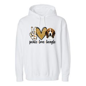 Peace Love Beagle Funny Gift Dog Lover Garment-Dyed Fleece Hoodie