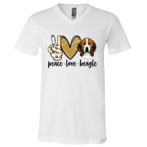 Peace Love Beagle Funny Gift Dog Lover V-Neck T-Shirt