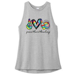 Peace Love Bowling Tie Dye Cute Bowling Lovers Ladies PosiCharge Tri-Blend Wicking Tank