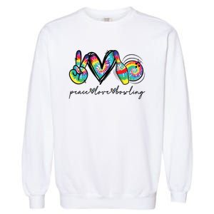 Peace Love Bowling Tie Dye Cute Bowling Lovers Garment-Dyed Sweatshirt