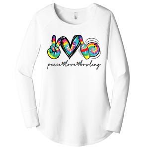 Peace Love Bowling Tie Dye Cute Bowling Lovers Women's Perfect Tri Tunic Long Sleeve Shirt