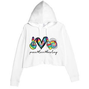 Peace Love Bowling Tie Dye Cute Bowling Lovers Crop Fleece Hoodie