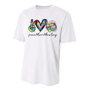 Peace Love Bowling Tie Dye Cute Bowling Lovers Performance Sprint T-Shirt