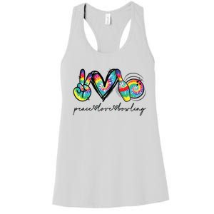 Peace Love Bowling Tie Dye Cute Bowling Lovers Women's Racerback Tank