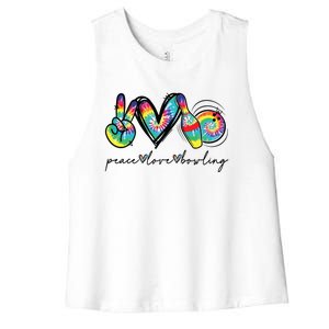 Peace Love Bowling Tie Dye Cute Bowling Lovers Women's Racerback Cropped Tank