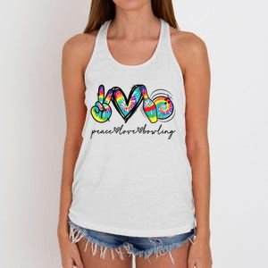 Peace Love Bowling Tie Dye Cute Bowling Lovers Women's Knotted Racerback Tank