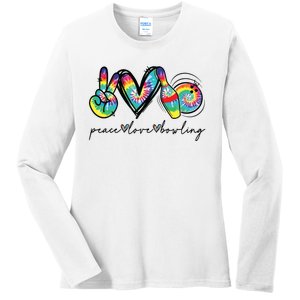 Peace Love Bowling Tie Dye Cute Bowling Lovers Ladies Long Sleeve Shirt