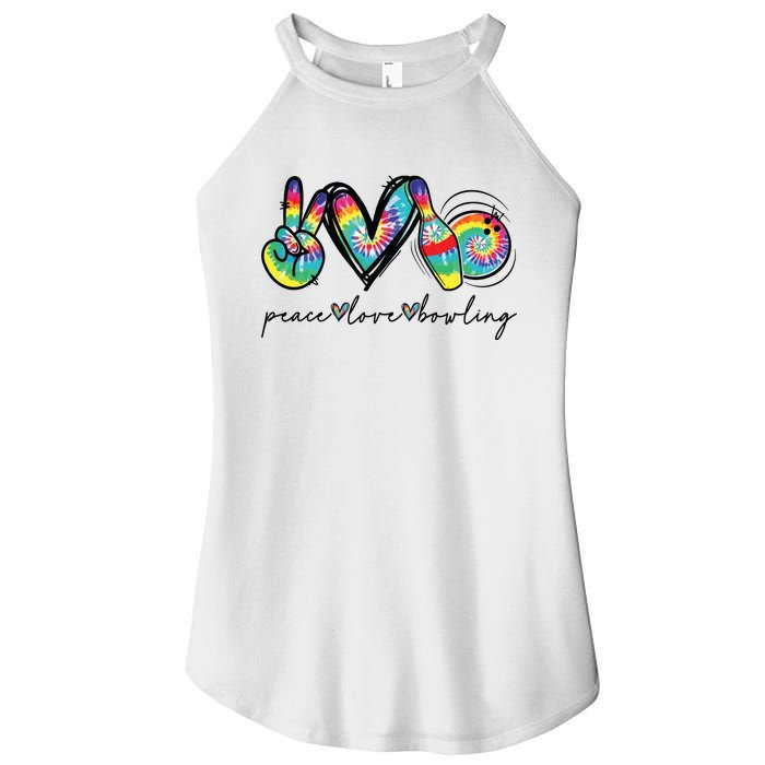 Peace Love Bowling Tie Dye Cute Bowling Lovers Women's Perfect Tri Rocker Tank