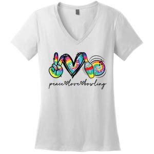 Peace Love Bowling Tie Dye Cute Bowling Lovers Women's V-Neck T-Shirt