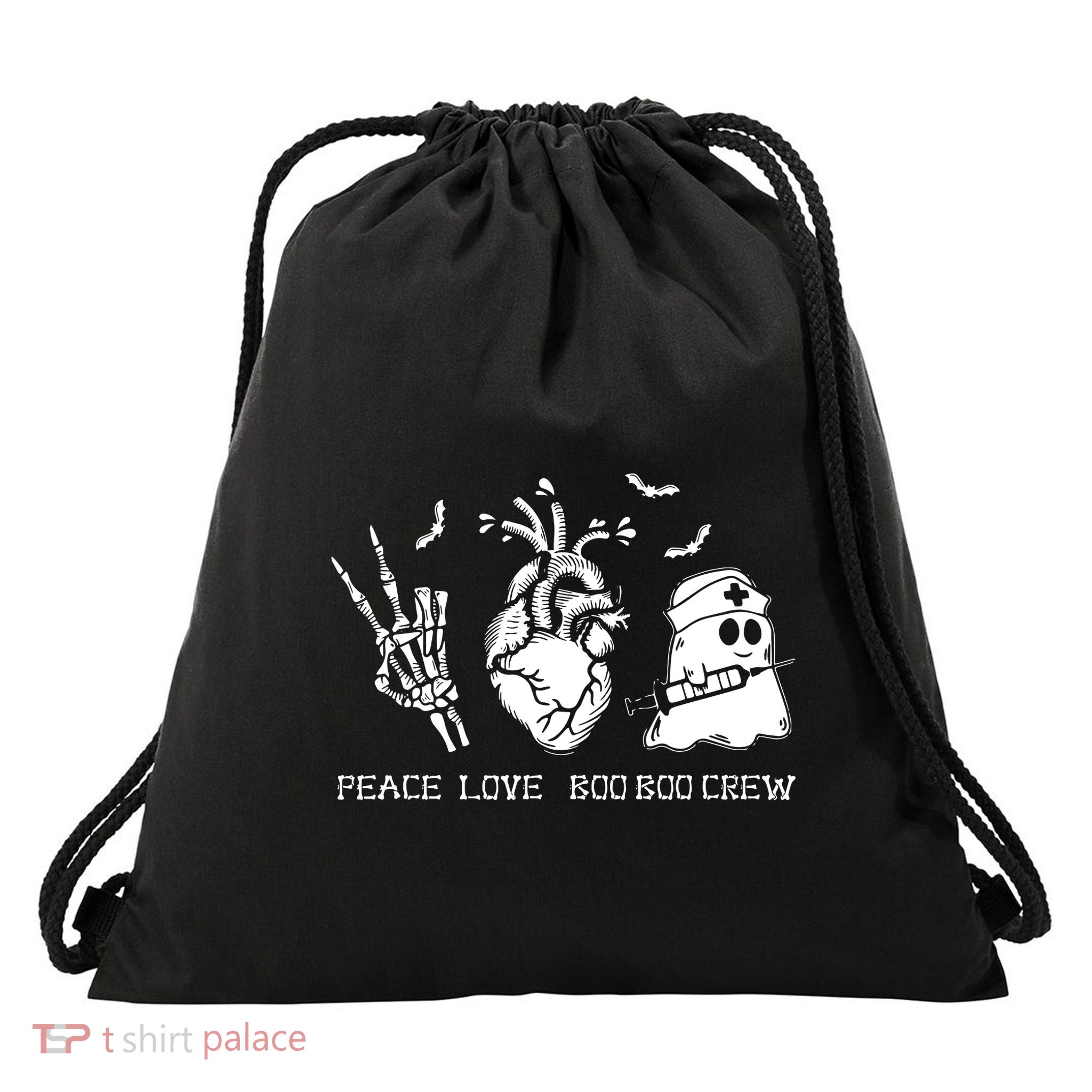 Peace Love Boo Boo Crew Lazy Halloween Costume Nurse Ghost Drawstring Bag