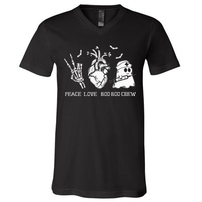 Peace Love Boo Boo Crew Lazy Halloween Costume Nurse Ghost V-Neck T-Shirt